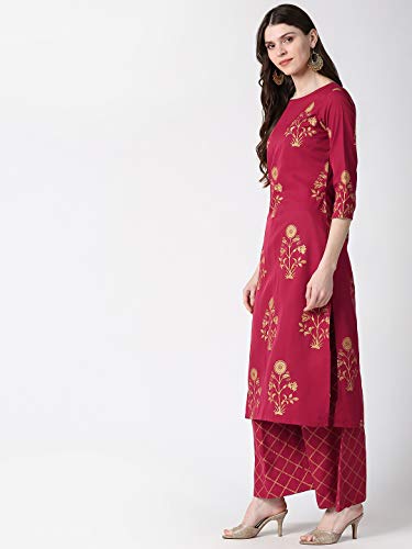 Image of Vaamsi Women's Polycrepe Gold Printed Kurta & Palazzo Set (PKSET1013 Red)