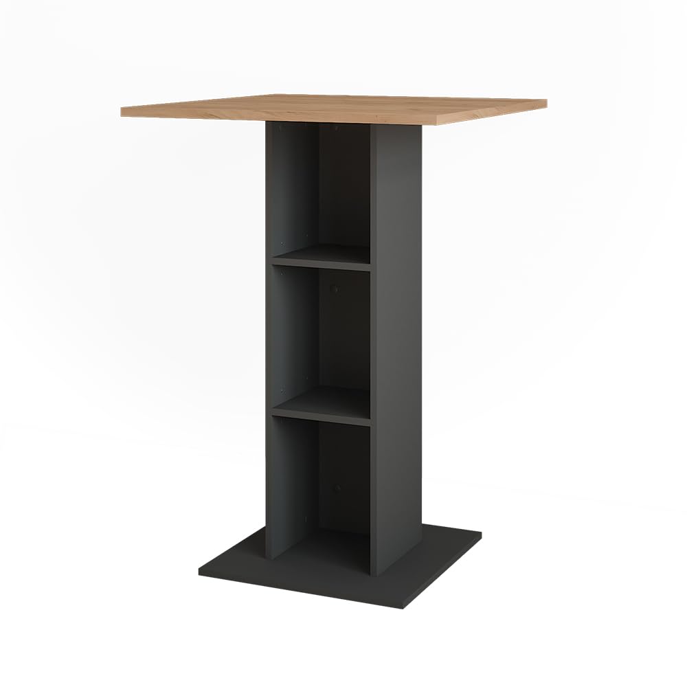 Vicco Bartisch Repose, Goldkraft Eiche/Anthrazit, 75 x 75 cm, zur Verwendung als Stehtisch mit höhenverstellbaren Einlegeböden