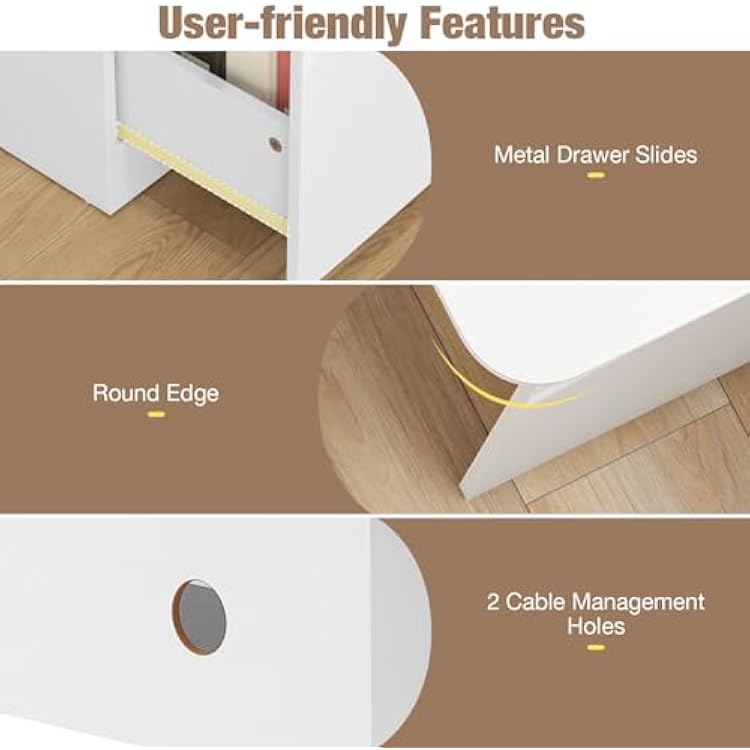 Tangkula 59 L-Shaped Desk with 2 Storage Drawers, Corner Computer Desk with File Drawer & Open Shelf, Computer Workstation with 2 Cable Management Holes, Space-Saving Executive Office Desk (White)