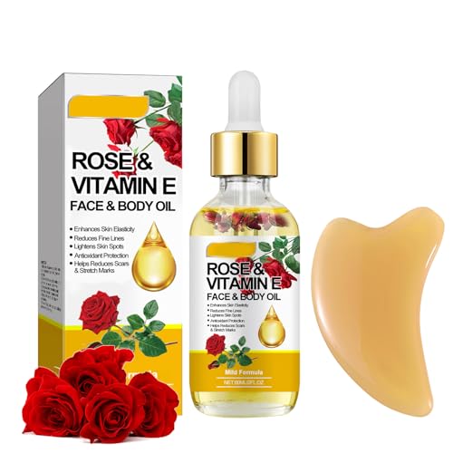 Rose Vitamin E Oil for Skin,Rose Essential Oil,Rose Oil for Skin,with a Massage Board,Deeply Nourishes Soothing,Improves Skin Elasticity,for a Variety of Skin Types(60ml)