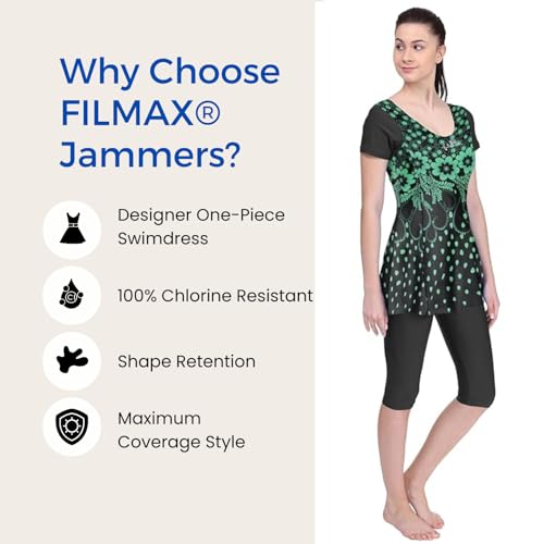 Image of Originals Swimming Costume for Women's One-Piece Beach Wear with Sleeve & Skirted 3 /4 Leggings Maximum Covered Swim Wear Dress (L - 7XL)