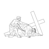 Wandaufkleber aus Papier 9. Station des Kreuzwegs: Jesus Christus fällt 50.4x76.7cm Tattoo-Kultur Schwarz