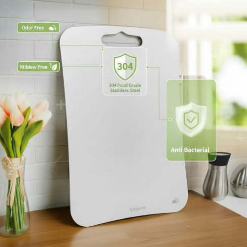 Image of 304 Stainless Steel Rectangular Chopping Board for Kitchen | with 2 Steel Straw & Anti-Skid Silicon Pad | Both Side Usable | for Cutting Vegetables, Meat | Large | 35 x 25 cm