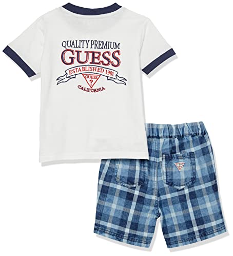 Guess Baby Boys Embroidered Logo Jersey Henley T-Shirt And Plaid Shorts 2 Piece Set, Pure White, 12M #TOP1