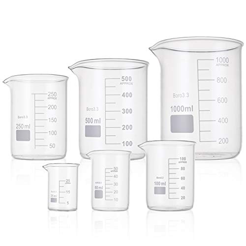 Yarlung 6 Pack Glass Beakers Set, Graduated Measuring Beakers Thick Boro 3.3, Griffin Low Form 25/50/100/250/500/1000Ml #TOP26