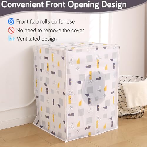 Image of HOKIPO Waterproof Front Load Washing Machine Cover | PEVA Dustproof Protective Cover for 6kg, 6.5kg, 7kg & 7.5kg Fully Automatic Machines | Size 63x62x85 cm, Geometric Abstract (AR-5878-D1)