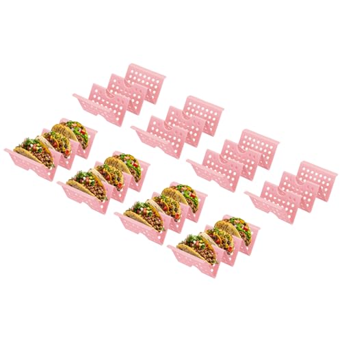uxcell 8 Pcs Taco Holder Stand, Plastic Taco Plates Hold Up to 3 Tacos, Hollow Carved Taco Shell Holder, Dishwasher Microwave Safe, Pink