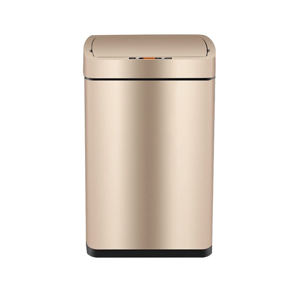 Smart Sensor Trash Can, Household Stainless Steel Fully Automatic with Cover 12L Capacity Sealed and Waterproof Design Electric Kitchen Trash Can(Gold)