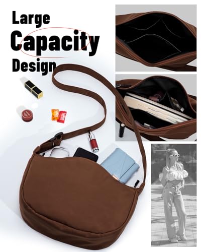 Image of Crossbody Crescent Bag for Women Men Trendy, Crescent Sling Bag with Adjustable Strap, 2 Zippers Lightweight