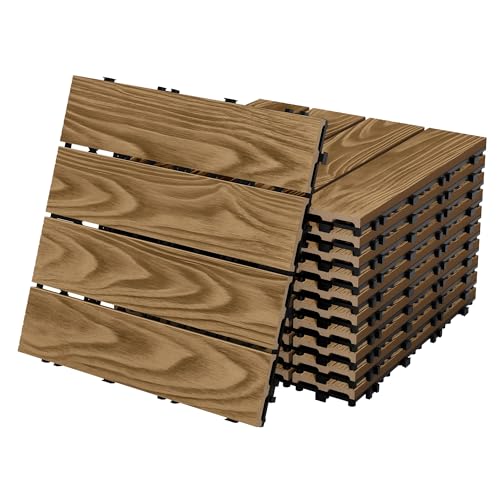 ECD Germany Piastrelle per Terrazze in WPC 30x30 cm Teak Set da 22 per 2m² Effetto Legno con Drenaggio e Sistema a Clic per Balconi Mattonelle per Giardini Pavimenti da Esterno