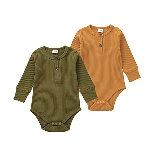 Image of Lala Bear Baby Girl Boy 2 Pack Solid Long Sleeve Romper Bodysuit Clothes