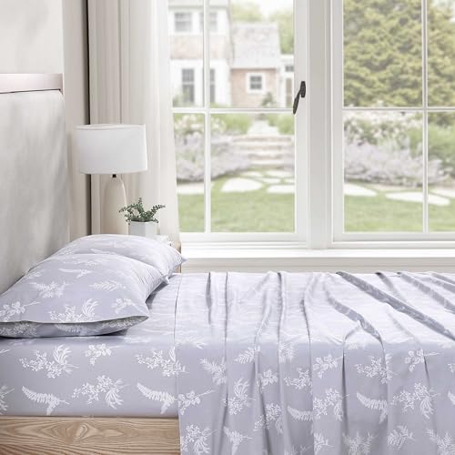 Image of Stone Cottage - Sheet Set, Crisp & Breathable Percale Cotton Bedding with Matching Pillowcases, 200-Thread Count, Deep Pocket, Vintage Inspired Home Essentials (Foliage Grey, Full)