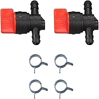 Buckbock 1/4" Inline Fuel Shut Off Valve for John Deere, Toro, Snapper Lawn Mowers - Replaces 493960 698183 9494768 - 2 Pack w/ Clamps