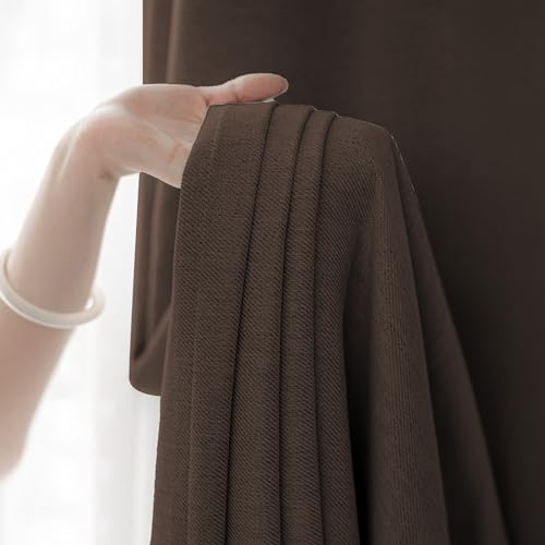 Image of LINENWALAS 100% Blackout Curtains for Window (5 Feet) - Set of 2 Panels, Linen Texture Complete Light Block Heavy Panels, Thermal Insulated & Noise Reducing Room Darkening Curtains (Furniture Brown)