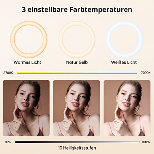 ATUMTEK 12' Selfie-Ringlicht mit 63' Ausziehbarem Stativ, Selfie-Licht mit Handyhalter und Bluetooth-Fernbedienung, Dimmbares LED-Ringlicht für Streaming, TikTok, Zoom, Vlogging, YouTube usw.