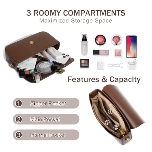 Women’s Small Crossbody Bag, Leather Sling Backpack with Removable Shoulder Strap & Top Handle (Almond)4