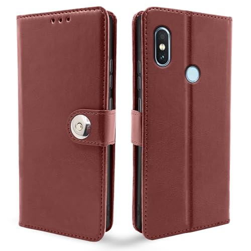 Pikkme Redmi Note 5 Pro Flip Cover Leather Finish | Inside TPU with Card Pockets | Wallet Stand and Shock Proof | Complete Protection Flip Case (Button Brown)