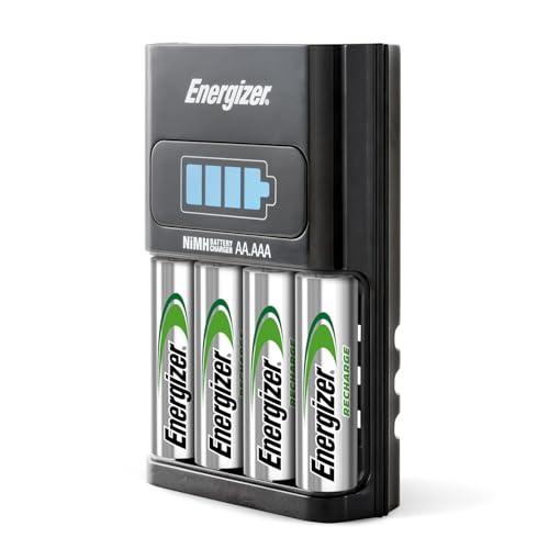 Energizer Recharge - Piles Rechargeables avec Chargeur Express - Charge complète en 1 Heure ou Moins - Compatible NiMH AA et AAA - 4 Pile AA 2300 mAh incluses