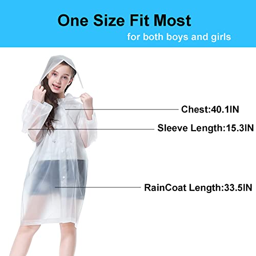 Rain Ponchos for Kids (2 Pack), Reusable Rain Jackets Waterproof EVA Raincoats with Hood for Boys and Girls2
