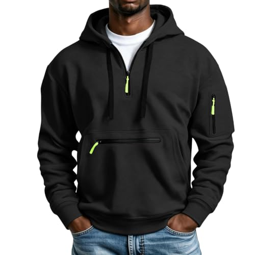 Hoodies for Men Quarter Zip Pullover Cargo Tactical Hooded Sweatshirt - image 1