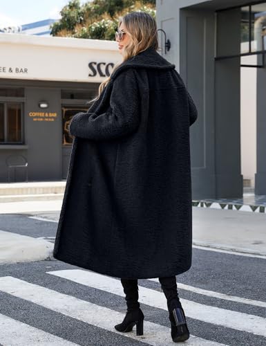 Yusongirl Women Winter Faux Fur Cardigan Coat Oversized Long Lapel Trench Jacket Fleece Button Sherpa Coat Outfit with Pocket4