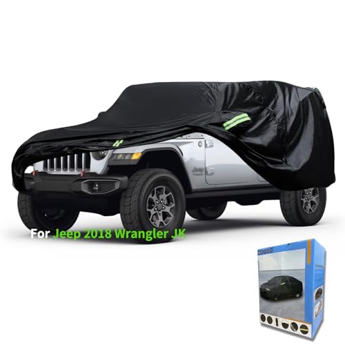 Image of Custom-Fit for Jeep Car Cover, 7 Layers Car Cover Waterproof All Weather for Automobiles, Outdoor Full Cover Rain Sun UV Protection with Zipper (Black,for Jeep 2018 Wrangler JK)