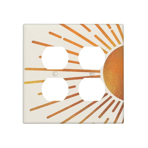 Decorative Outlet Covers Mid Century Gold Sun Boho Sunrise 2 Gang Outlet Cover Wall Plate Double Duplex Light Switch Cover Plate Switch Plate Covers for Bedroom Home Decor