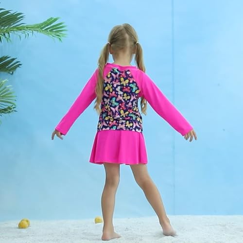 Image of Idgreatim Girls Swimsuit Rash Guard Set Long Sleeve Two Piece Bathing Suit 3-10 Years