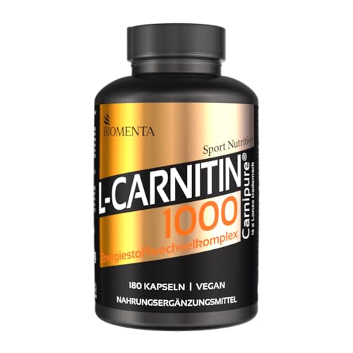 BIOMENTA L-Carnitin Kapseln hochdosiert - Premium Carnipure® - 180 St. - 1.000 mg Carnitine pro Tag - Energiestoffwechsel Komplex* - vegan - Premiumqualität