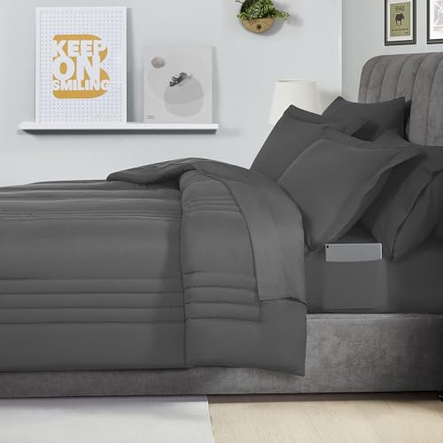 Full Size Comforter Set Quilted Stripe Bedding Bundle – Stylish