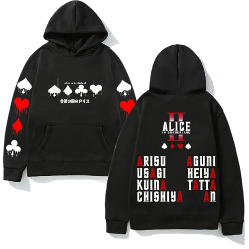 TJOS Sudadera con capucha Alice in Borderland | Streetwear estampada unisex con tela suave y transpirable, Negro, XXL
