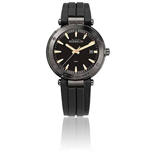 Montre Homme Michel Herbelin - 12288/G33TCA - Newport 100m - Boite PVD Anthracite - Garantie 2 Ans - Silicone Noir