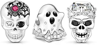 GNOCE [3 Packs Skull Ghost Charms Sterling Silver Hold My Heart Forever Combination Charm Bead Fit Bracelet/Necklace Jewelry Gift for Women Mens