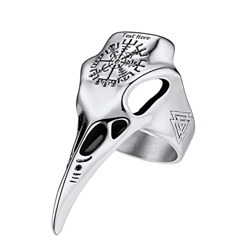 PROSTEEL Anillos Sello Brújula Vegvisir Cuervo Vikingo, Estilo Moto Biker Anillos Grandes Puede Poner Nombres Personalizables, Tamaños 54.4-72.5