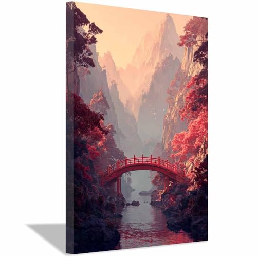 Toile forêt de ponts rouges pour créer une ambiance zen au salon