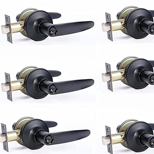 Uliya 6Packs Blac Entry Door Handles Locksets Keyed Alike, Exterior Interior Levers Handles for Bedroom and Bathroom, Contractor Pack