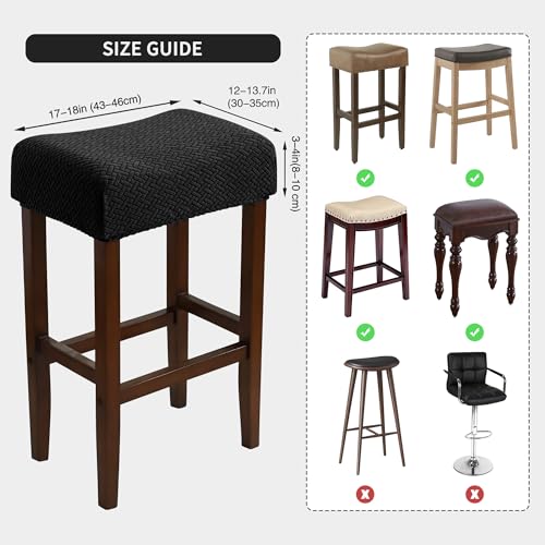 Image of Waterproof Bar Stool Covers Rectangle Set of 4 Black Jacquard Stretchable Backless Barstool Seat Cover Counter Bar Stool Slipcovers Washable