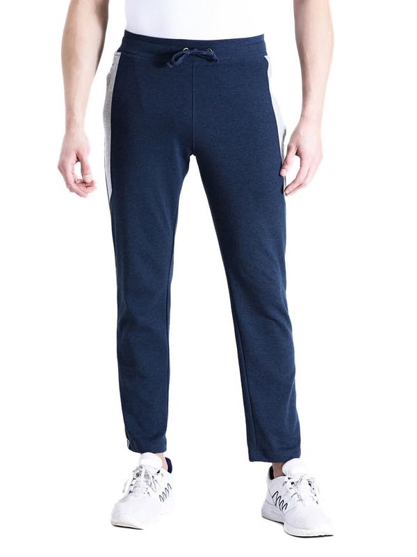 Image of CROCODILE Men Solid Slim Fit Track Pant | Mid Rise | Drawstring Waist | Regular Length | Casual Sports Lounge Bottomwear Navy Melange