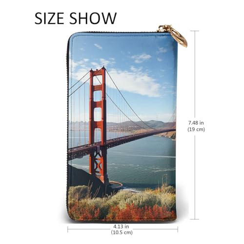 Womens Wallet Leather Slim Wallet Long Card Holder Case Zip Clutch San Francisco Golden Gate Bridge Travel Purse2