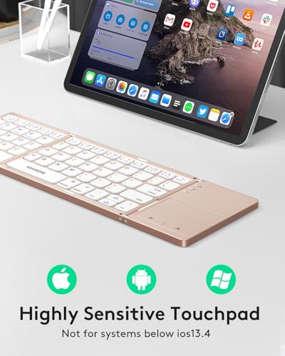 Image of Samsers Foldable Bluetooth Keyboard with Touchpad, Ultra Slim Compact, Pink | Multi-touch Trackpad, Full Size, Phone Holder, USB-C Charging, 1 Device, for Android Windows iOS Mac OS, Mobile Productivity