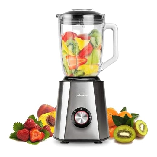 Mellerware - Batidora de vaso Mixy! 1500 W | Jarra de vidrio de 1.5L | 2 velocidades + TURBO | Procesador de alimentos profesional con cuchillas de 6 hojas | Rompehielos | Acero Inoxidable