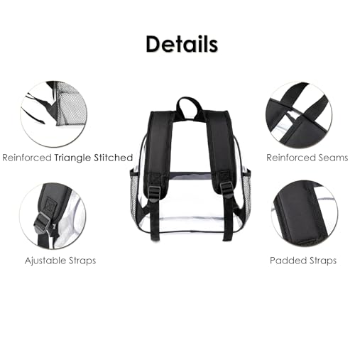 Image of Keepcross Clear Backpack Stadium Approved 12x6x12 Clear Bag with Reinforced Straps for Stadium Events, Sports, Festivals, Concerts, Games, Small Transparent Backpack for Women & Men