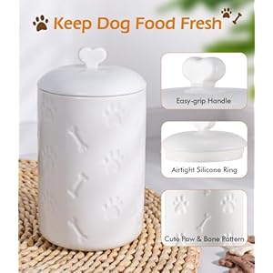   Dog-Treat-Container-Dog-Food-Storage-Container-Cute-Dog-Treat-Containers-with-Lids-Airtight-Ceramic-Dog-Treat-Jar-for-Kitchen-Countertop-Dog-Treat-Canister-Keep-Pet-Treat-Fresh-White