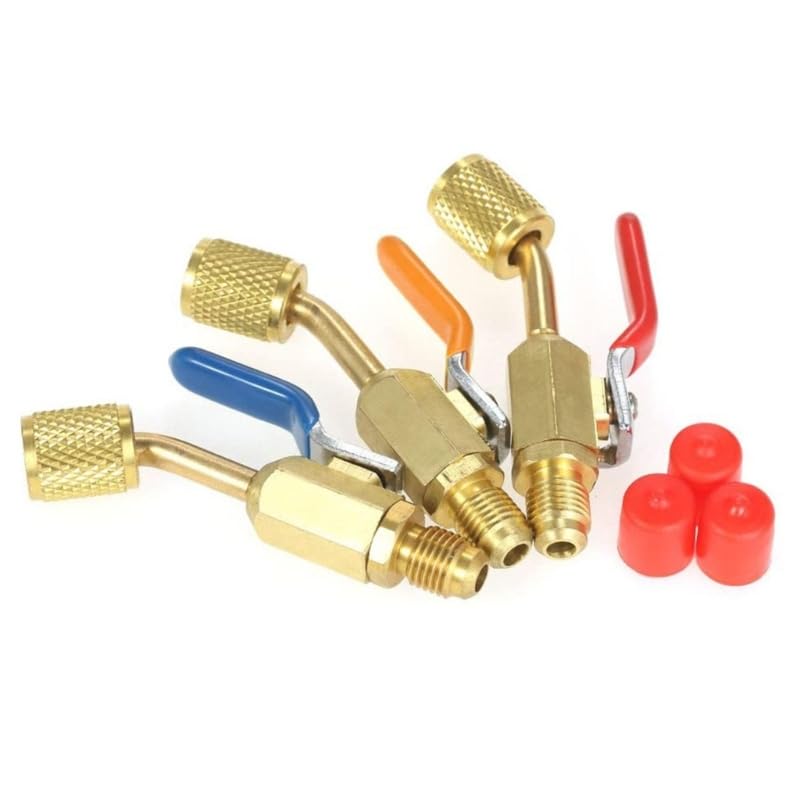 Válvulas de cierre manual para refrigeración AC-HVAC, juego compacto de bolas angulares de cobre para mangueras de carga de refrigerante R410A, R134A, R12-R22 y adaptadores para bomba de vacío miniatura 3