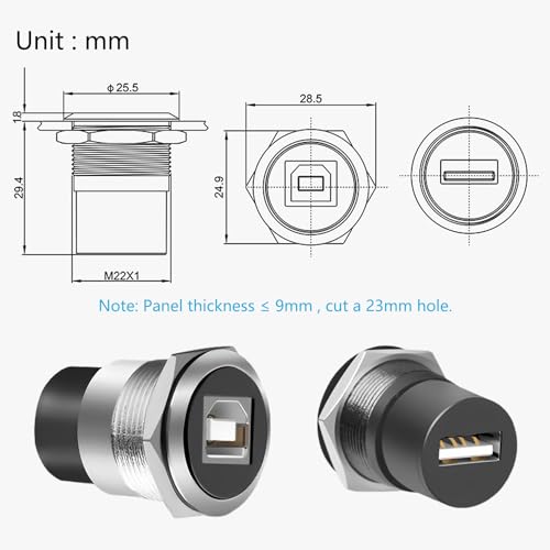 Adaptador USB B a A Panel Montaje USB 2.0 Hembra miniatura 6
