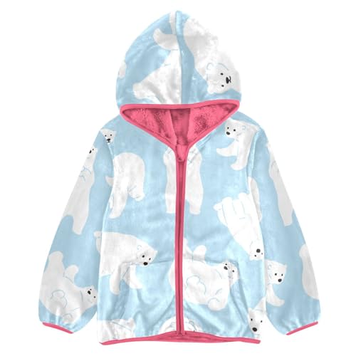 OTVEE White Polar Bear Animal Kids Hoodie Jacket Fall Spring Full Zip Warm Outwear Coat