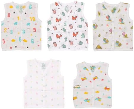 A Toddler Thing - Organic Cotton Muslin Button Jabla | White Jhabla | Assorted Pack of 5 | Size - Newborn | for Boys & Girls | Comfortable Summer Wear Jabala | Sleeveless Vest | Baby Products