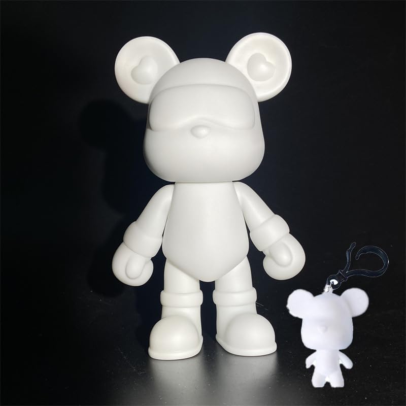 DIY Fluid Bear + Keychain Painting Set, Teddy Bear Figure for Creative Fluid Art and Home Decoration (9 Inch, Blank Mold)