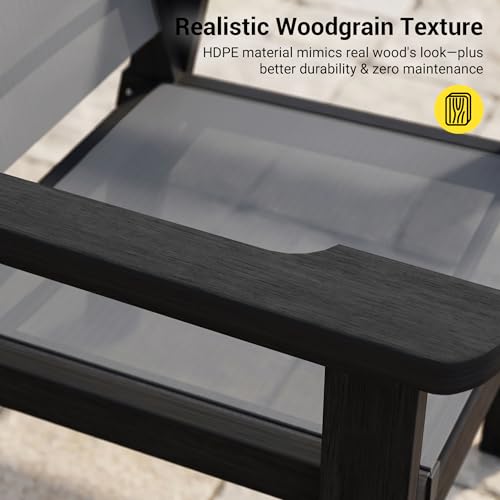 Image of HDPE Outdoor Dining Chairs Set of 2 | Textilene Weather Resistant Patio Stackable Chairs for Garden, Backyard, Lawn and Poolside, Black