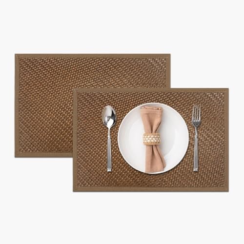 Image of Amazon Brand - Umi PVC Vinyl Basket Design Placemat STBT001 | Heat Resistant, Wipe Clean, Anti-Skid Table Mats for Dining Table, Kitchen & Home Decor (30x45 CM Brown Set of 2)